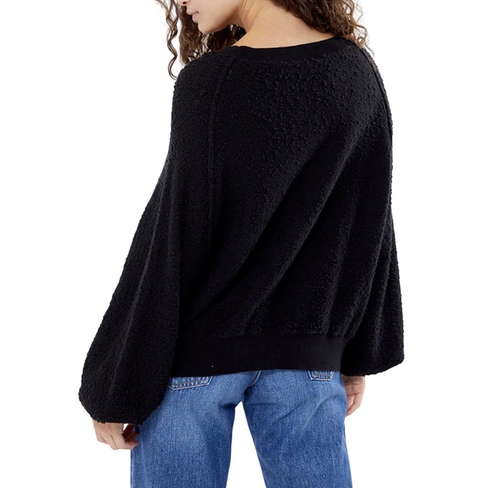 Free People Found My Friend Black Boucle Knit Balloon Sleeve Sweater Womens